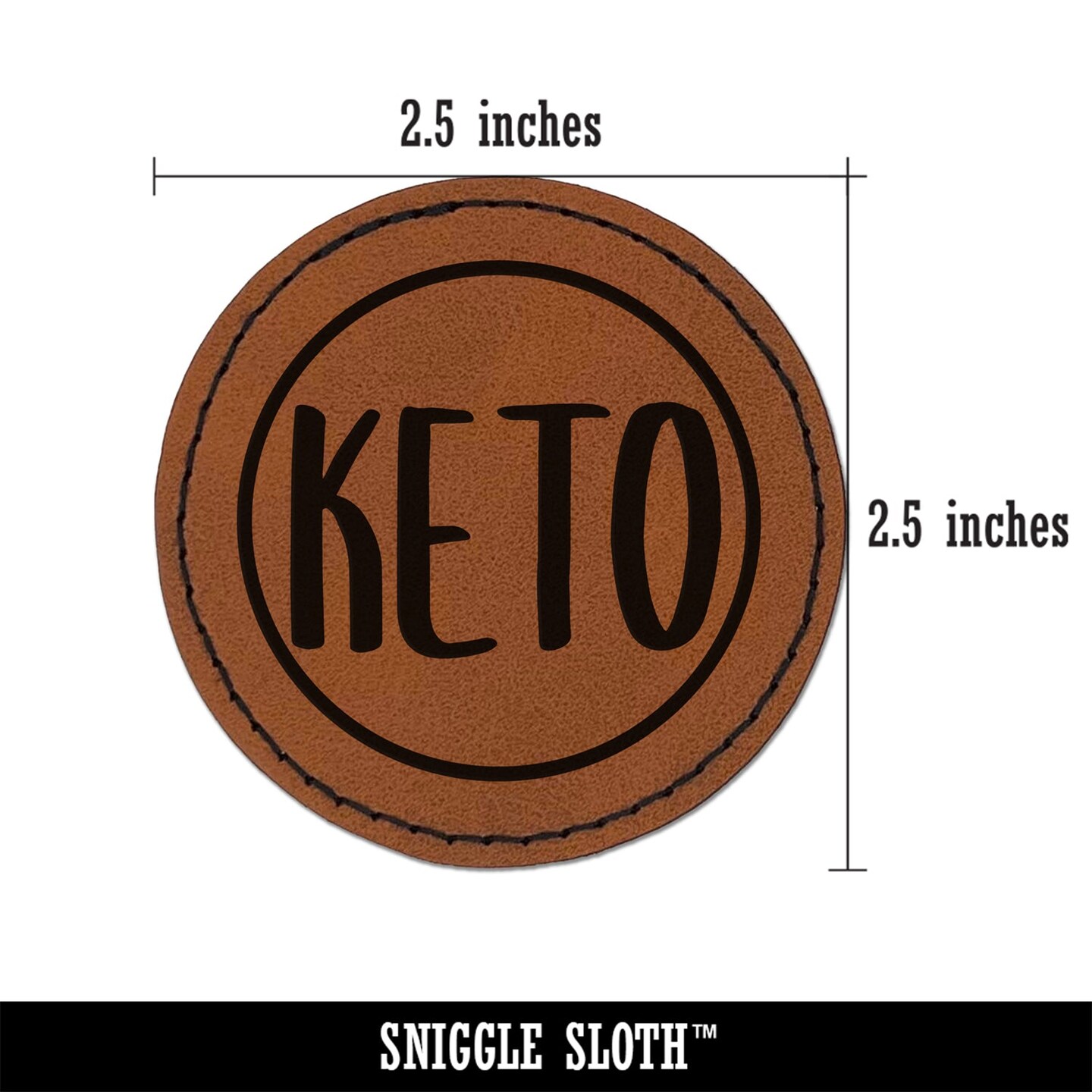 Keto Food Diet Round Iron-On Engraved Faux Leather Patch Applique - 2.5&#x22;