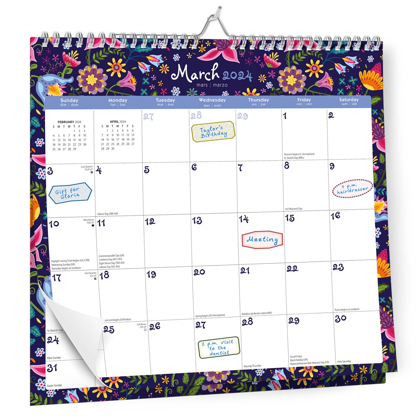Floral Splendor | 2024 12 x 12 Inch 18 Months Monthly Square Wire-O Calendar | Sticker Sheet | July 2023 - December 2024 | StarGifts | Stationery Planning