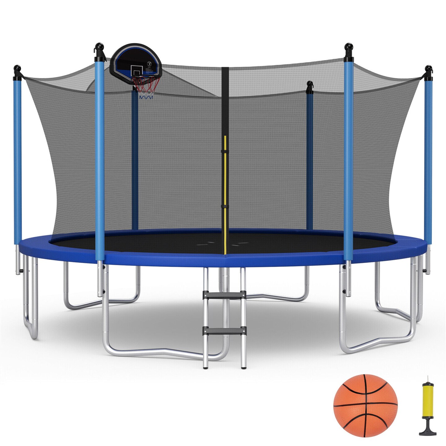Outdoor Recreational Trampoline with Ladder and Enclosure Net