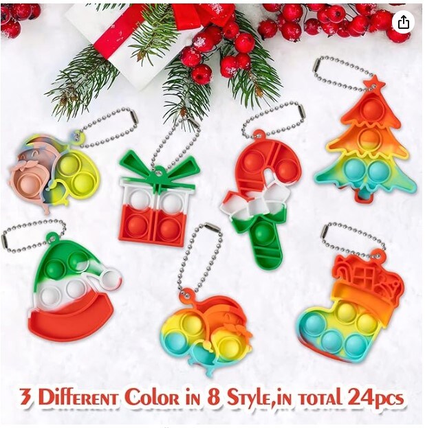24 Pack Mini Pop Fidget Keychain for Toddler Kids Classroom Gifts - Christmas Party Favors for Kids Gifts for Christmas Stockings