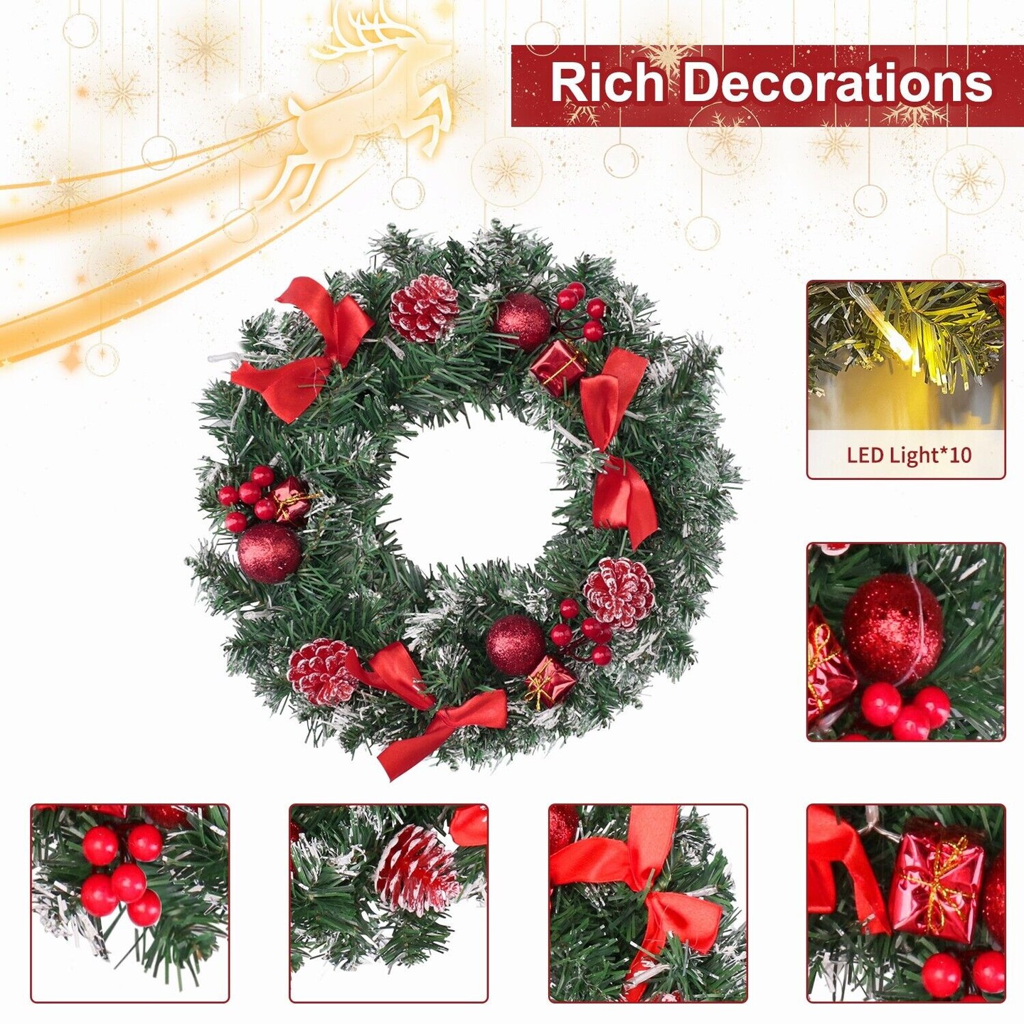 Christmas Wreath with Lights and 5 Decoration Ball Garlands | Michaels