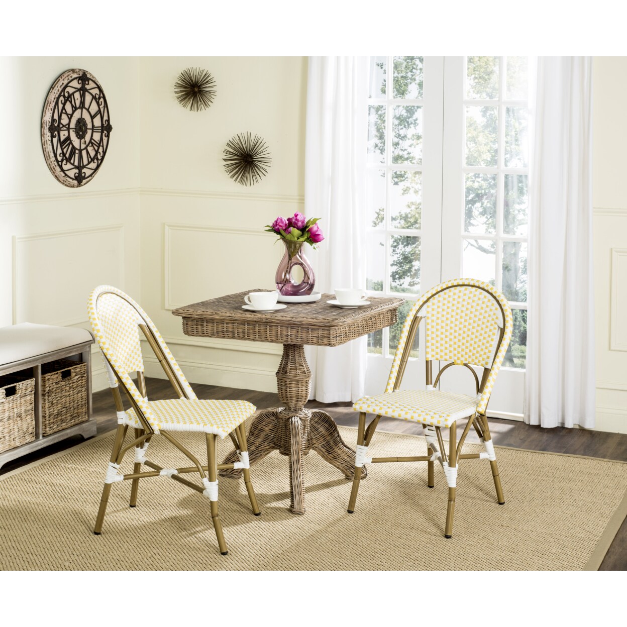 Safavieh   Outdoor Collection Salcha Bistro Side Chair Yellow/White/Light Brown