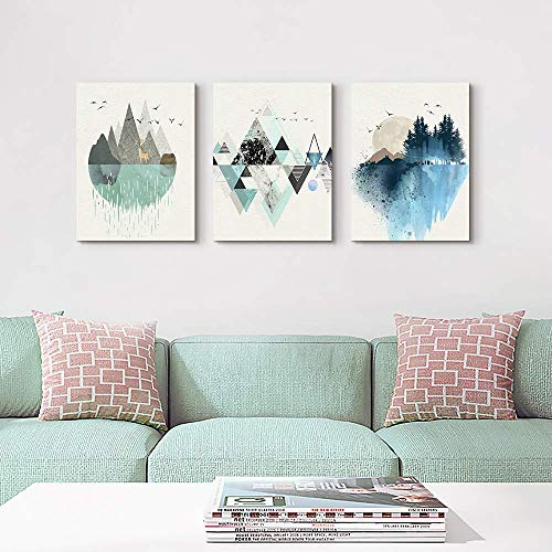 12x16 inch 3 piece Canvas Wall Art For Living Room Office Wall decor Abstract Geometry Mountain Wall Artworks Pictures for Bedroom 3 Panels bathroom Wall Paintings posters Home Decoration