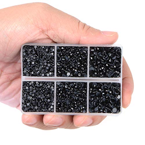 6400 Pieces Hotfix Rhinestones Black Flat Back 5 Mixed Sizes Crystal Round Glass Gems with Tweezers and Picking Rhinestones Pen