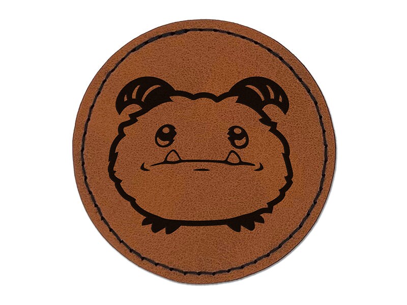 Cute Yeti Abominable Snowball Round Iron-On Engraved Faux Leather Patch Applique - 2.5&#x22;