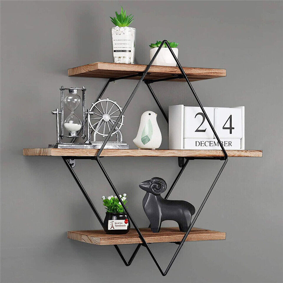 Vintage Floating Shelves Rustic Wooden Wall Shelf Display Storage.
