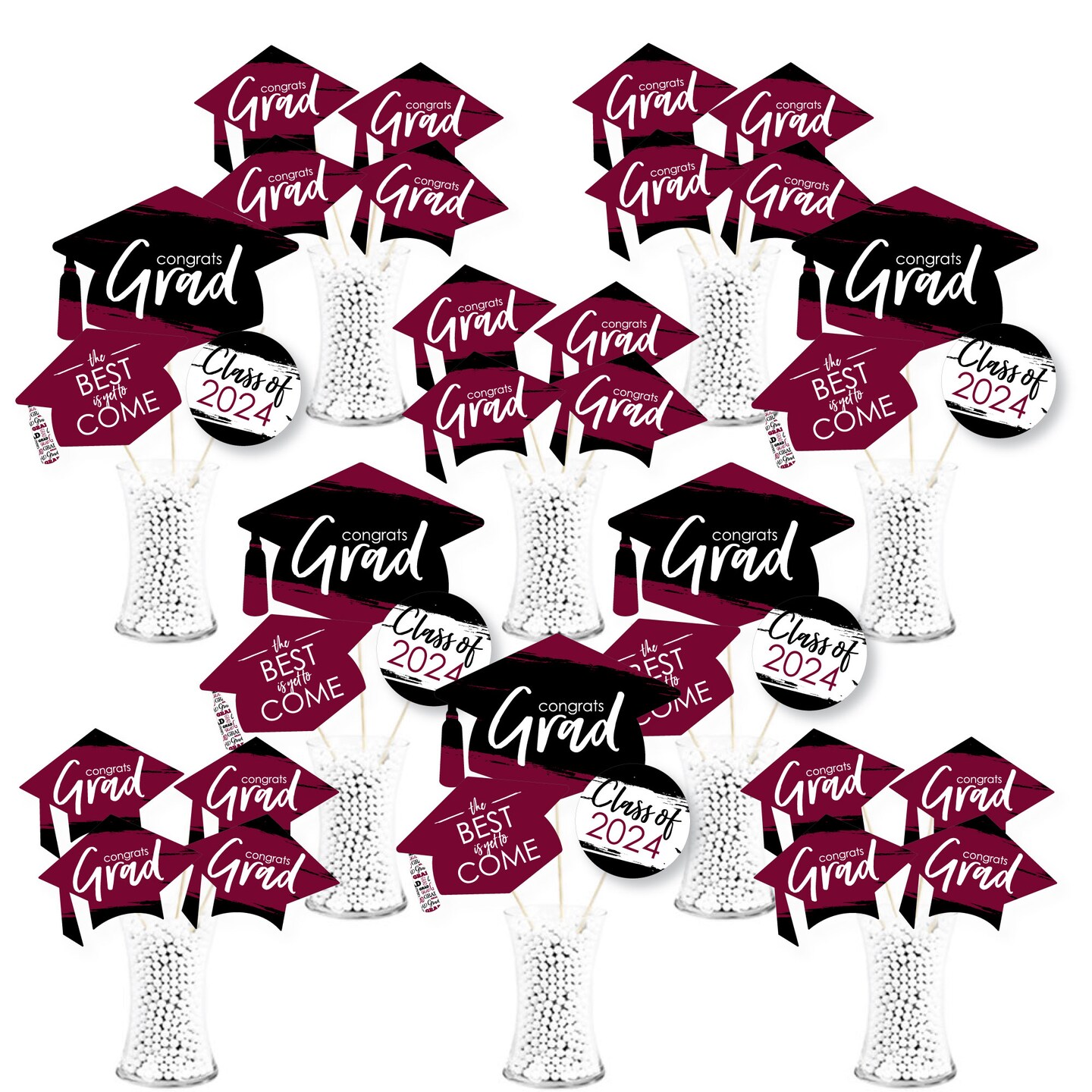 Big Dot of Happiness 2024 Maroon Graduation Party Centerpiece Sticks