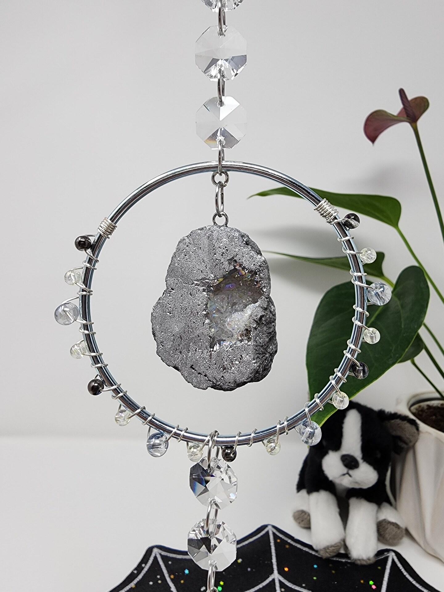 Druzy and Crystal Suncatcher: beaded, wire wrapped, home and garden décor, gift for her, hanging, rainbow, prism, window, mom, sunroom. product 4