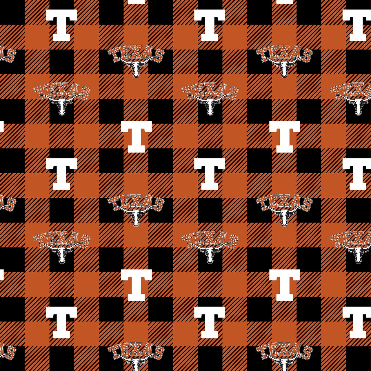 Sykel Enterprises-University of Texas&#xA0; Fleece Fabric-Texas Longhorns Buffalo Plaid Fleece Blanket Fabric-Sold by the yard