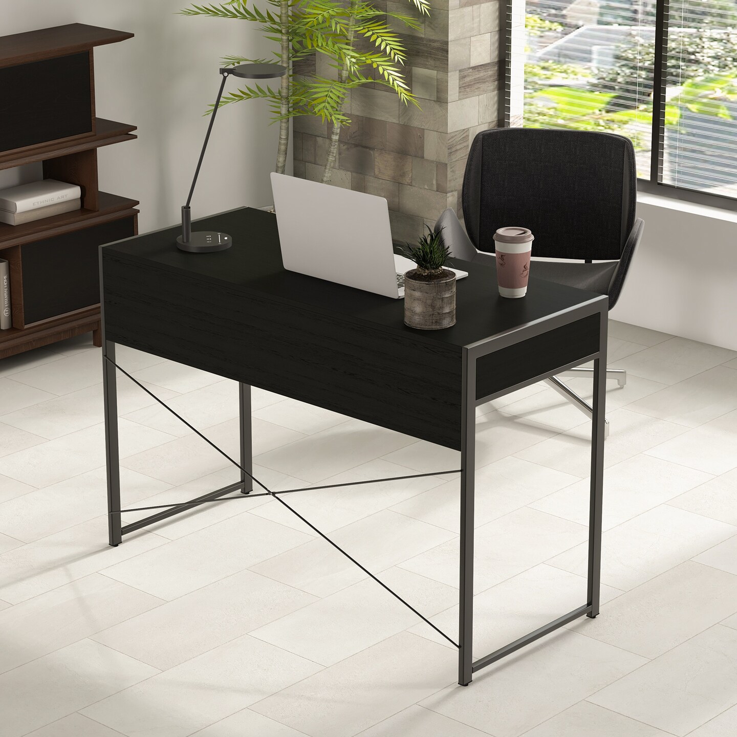 44 Inch Home Office Desk with 2 Separate Drawers and Steel Frame