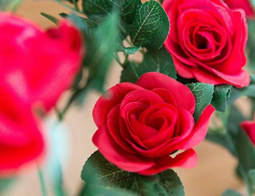SWSTINLING 2 Pack (16FT) Artificial Rose Vine Flowers Plants Fake Flower Vine for Wedding Home Party Garden Craft Art Decor Red