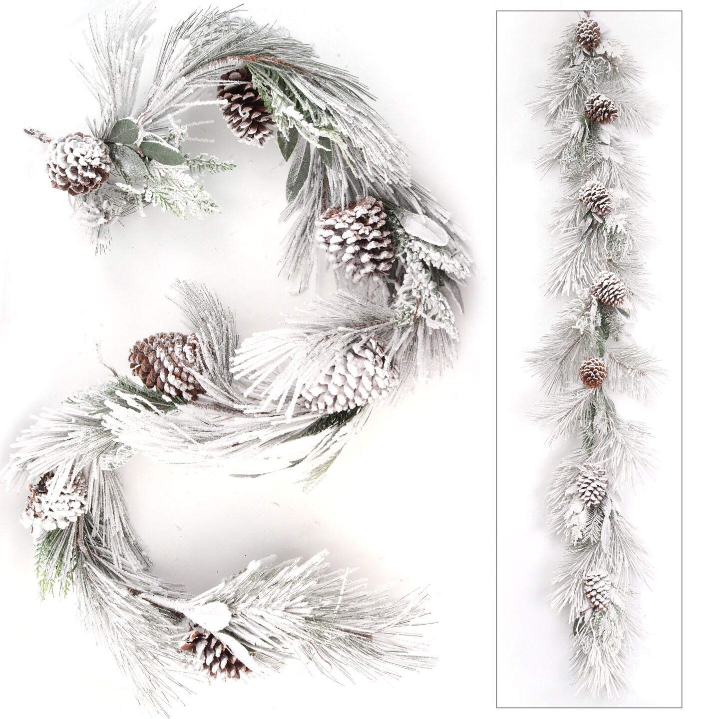Snow-Covered Pine Garland: 6-Foot, Leaves & Pine Cones, Floral Home by Artificial Flowers