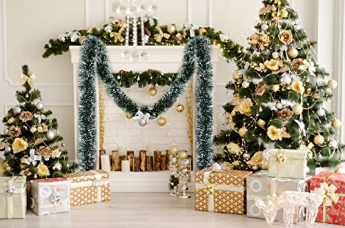 Christmas Tree Pine Green Frost Tip Tinsel Garland Snowy Metallic Streamers Green White Tinsel Garland Celebrate a Holiday Party Ceiling Hanging Decors Indoor and Outdoor Disco Party Supplies