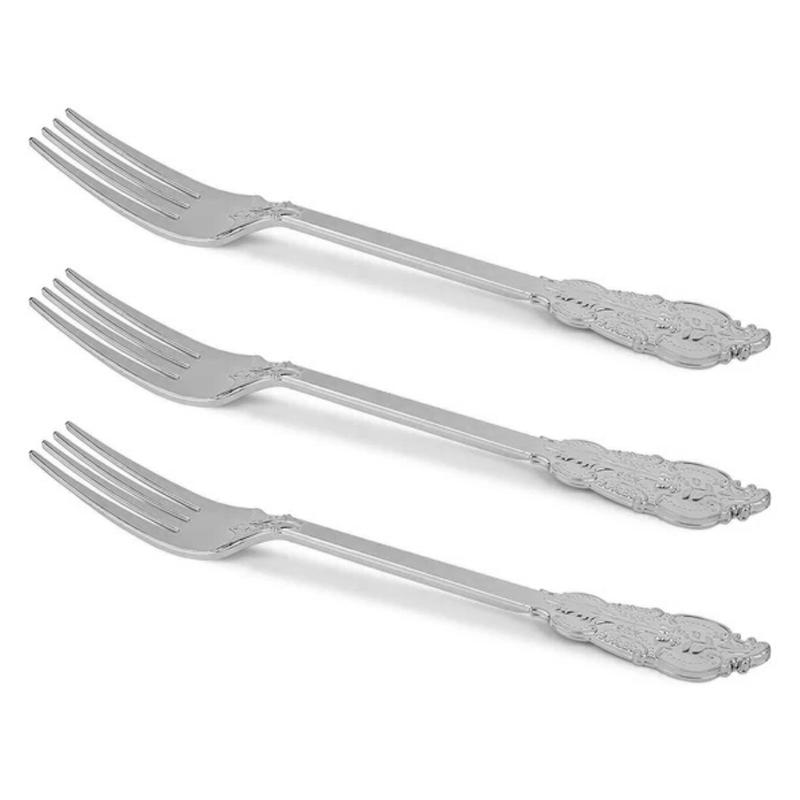 Shiny Baroque Silver Plastic Forks (600 Forks)