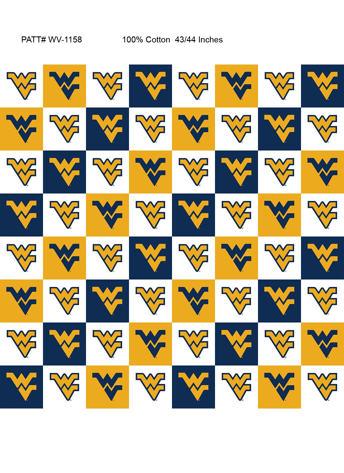 Sykel Enterprises-West Virginia University Cotton Fabric-West Virginia Mountaineers Collegiate Check Cotton Quilting Fabric