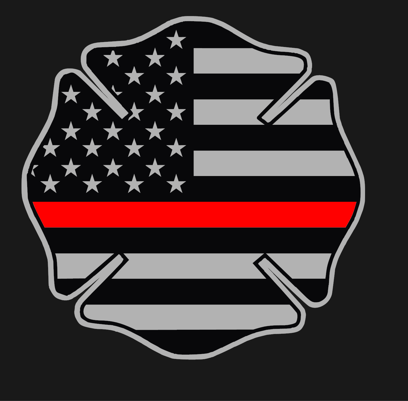 Firefighter Tribute Decal: Thin Red Line Maltese Cross USA Flag