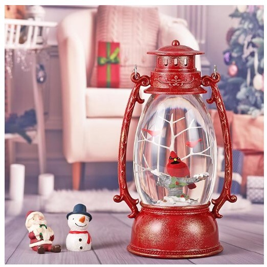 Cardinal Christmas Snow Globes, Swirling Glitter Hanging Snow Globe for Gift and Home Decor, 6H Timer Lighted Christmas Lantern with Music