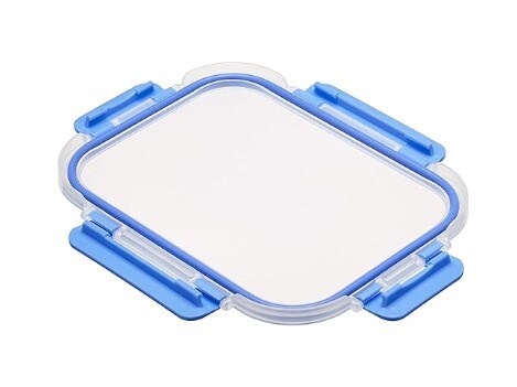 Glass Food Storage Container with BPA-Free Locking Lid - Clear with blue silicone ring, 14 piece set