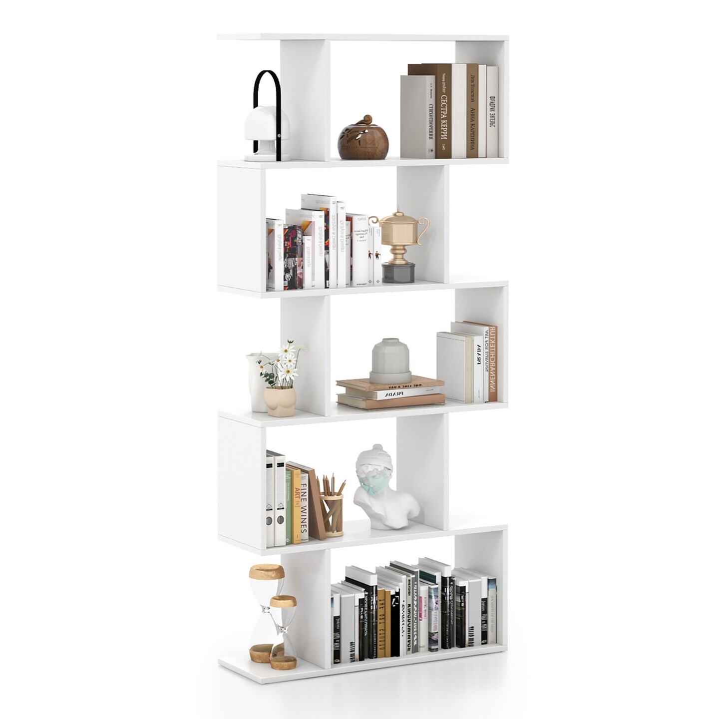 5-Tier Geometric Bookcase, S Shaped Decorative Storage Shelves good for Living Room