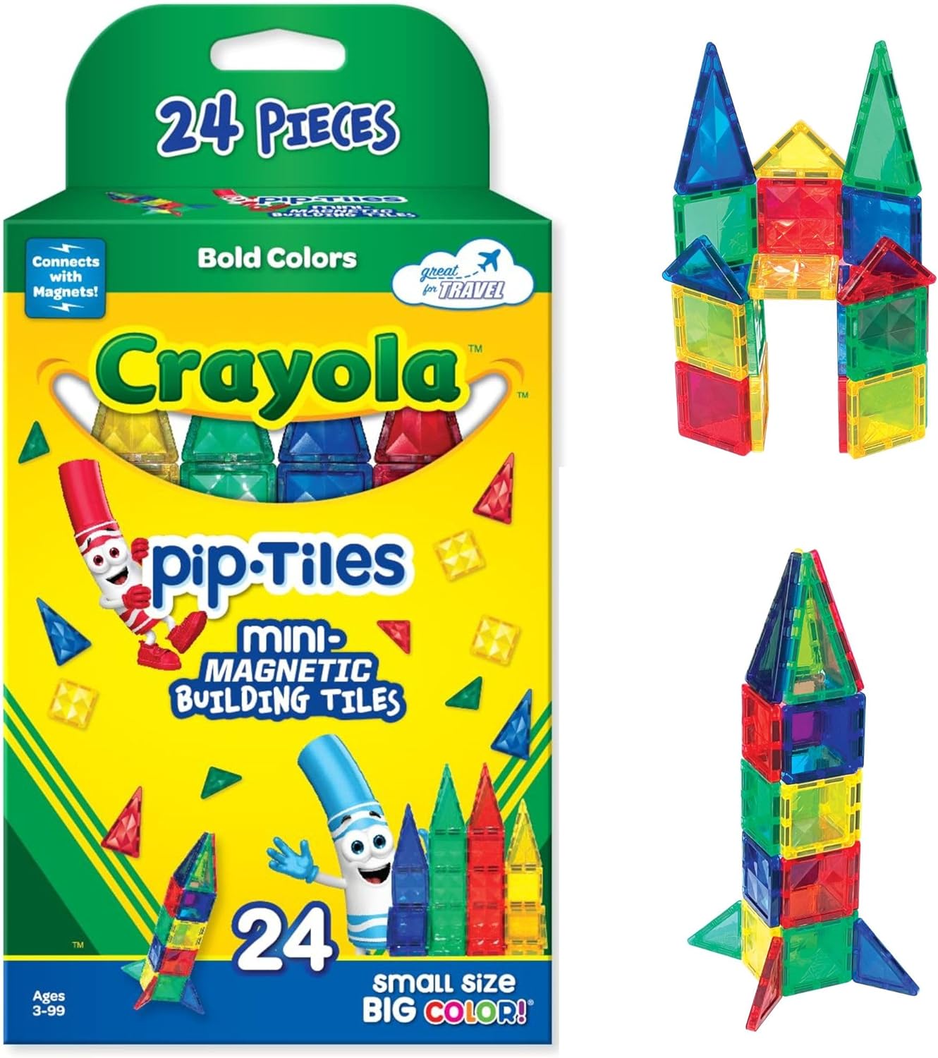 The Crayola Mini Magnetic PIP-Tiles, a 24-piece set of magnetic building toys for kids, is a STEM toy ideal for boys and girls aged three and up.