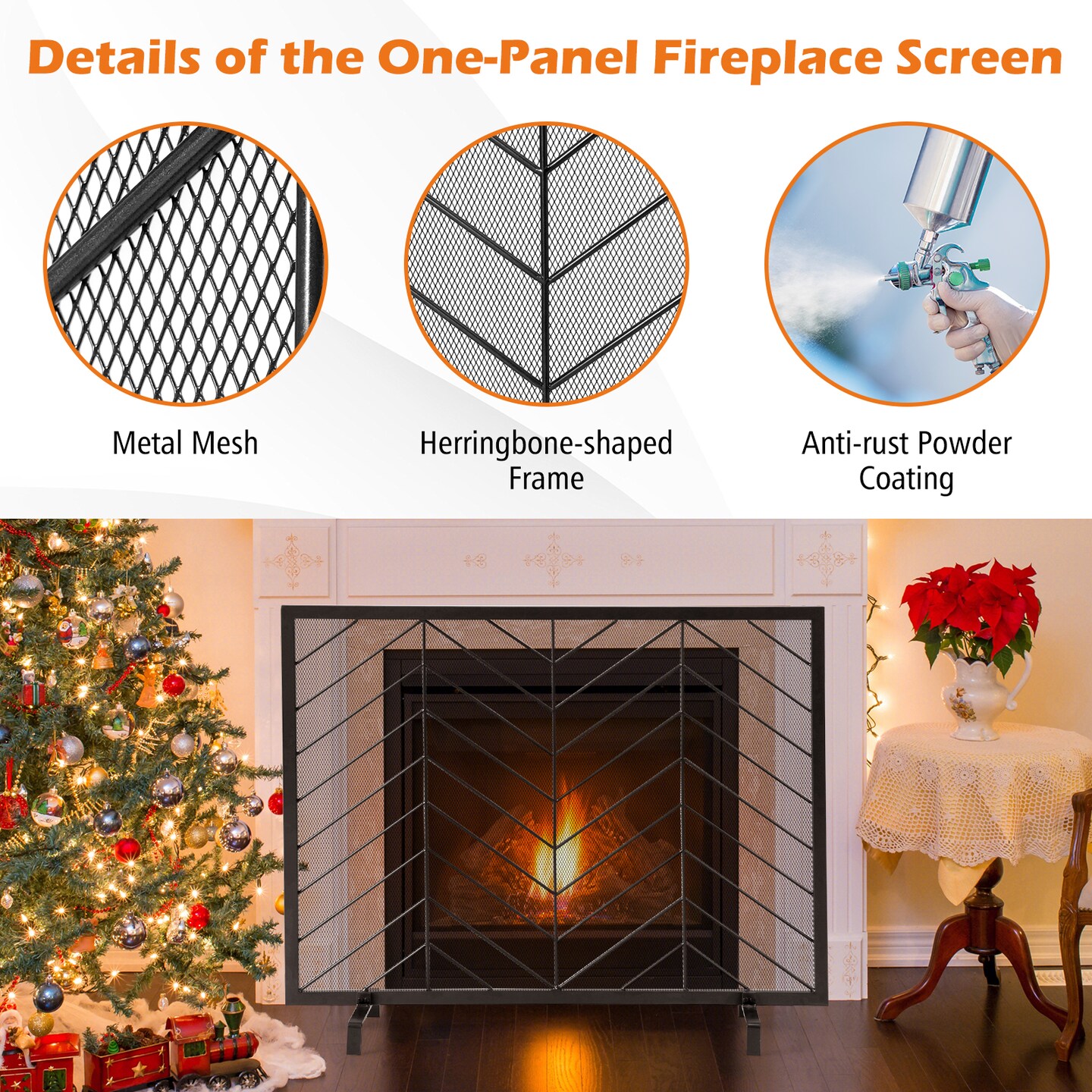 Metal One-Panel Fireplace Safety Screen with Removable Legs for Pets and Kids