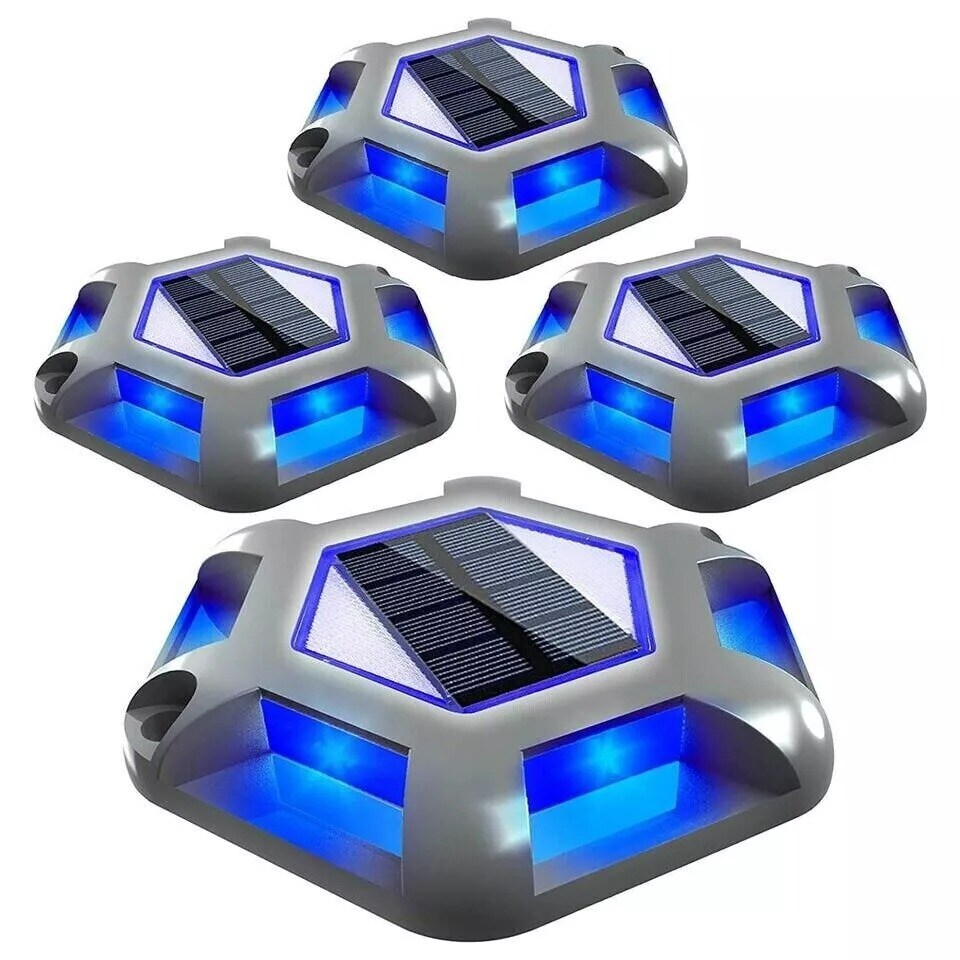 4Pack Solar Deck Lights Blue Driveway Dock Lights Blue Light for Step Sidewalk