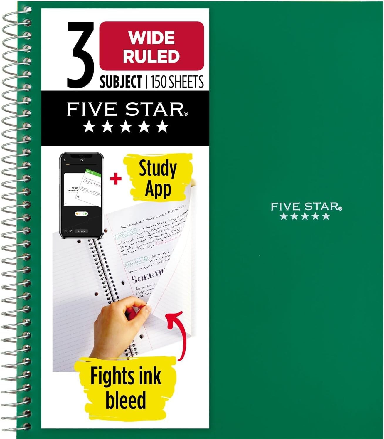 Spiral Notebook + Study App, 3 Subject, Wide Ruled Paper, 150 Sheets, 10-1/2&#x22; X 8&#x22; Sheet Size, Tidewater Blue (73184)