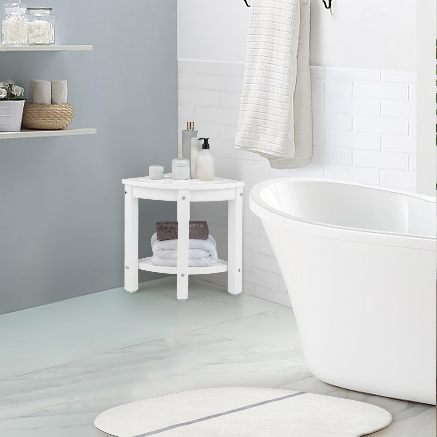 Corner Shower Bench Stool with Storage Shelf for Shaving Legs