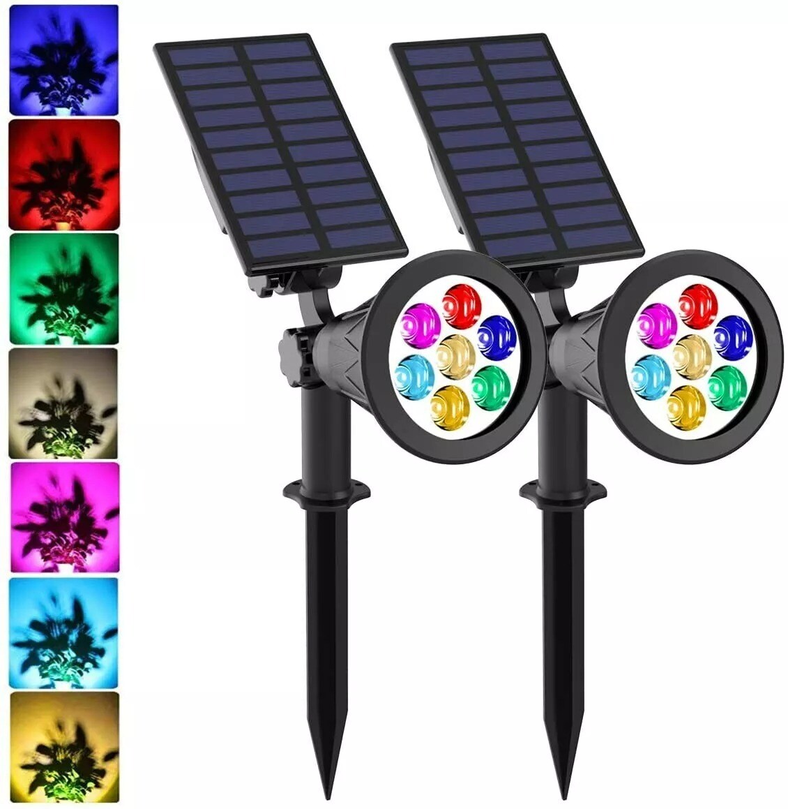 2 Pack RGB Solar Power 7-LED Spot Light Outdoor Yard Lawn Garden Pathway Lamp