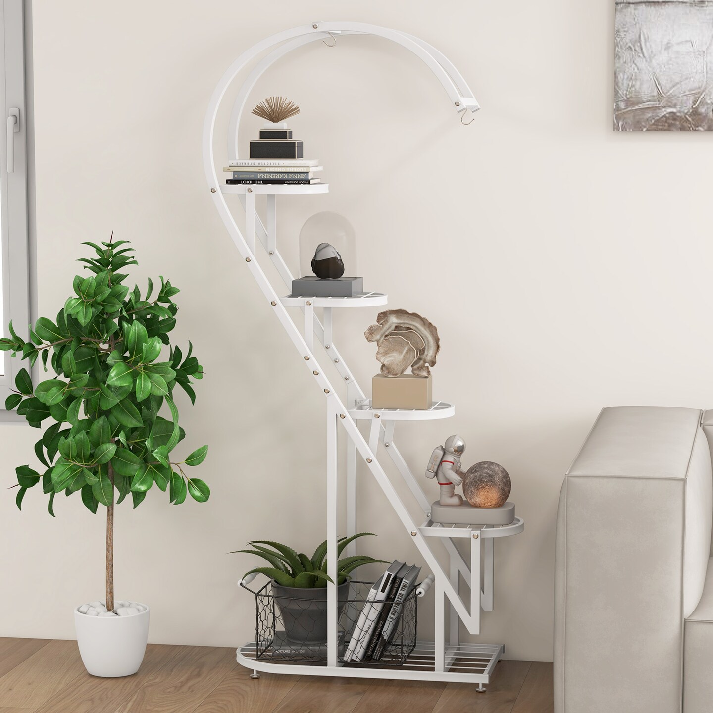 5 Tier Metal Plant Stand With Hanging Hook For Multiple Plants