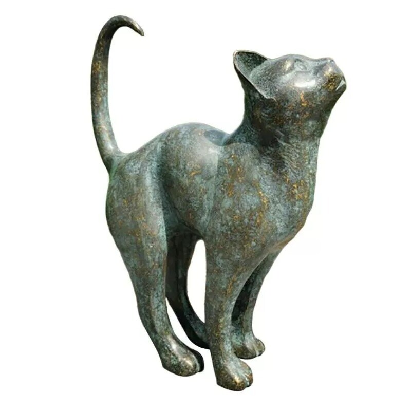 Cat Resin Bronze Lawn Porch Yard Home Garden Outdoor Sculpture Statue Decoration