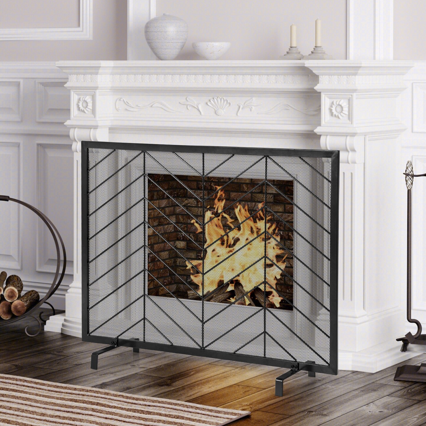Metal One-Panel Fireplace Safety Screen with Removable Legs for Pets and Kids