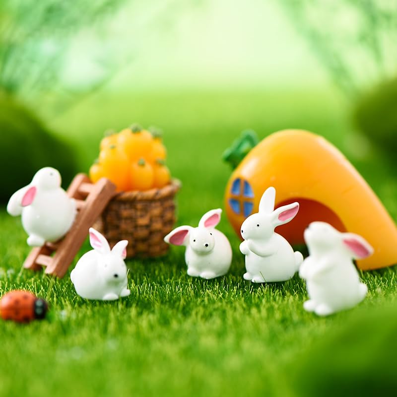 Exasinine Mini Rabbits Easter Bunny Miniature Figurines Animals Model Fairy Garden Miniature Moss Landscape DIY Terrarium Crafts Ornament Accessories for Home D&#xE9;cor (Rabbit, Pack of 20)