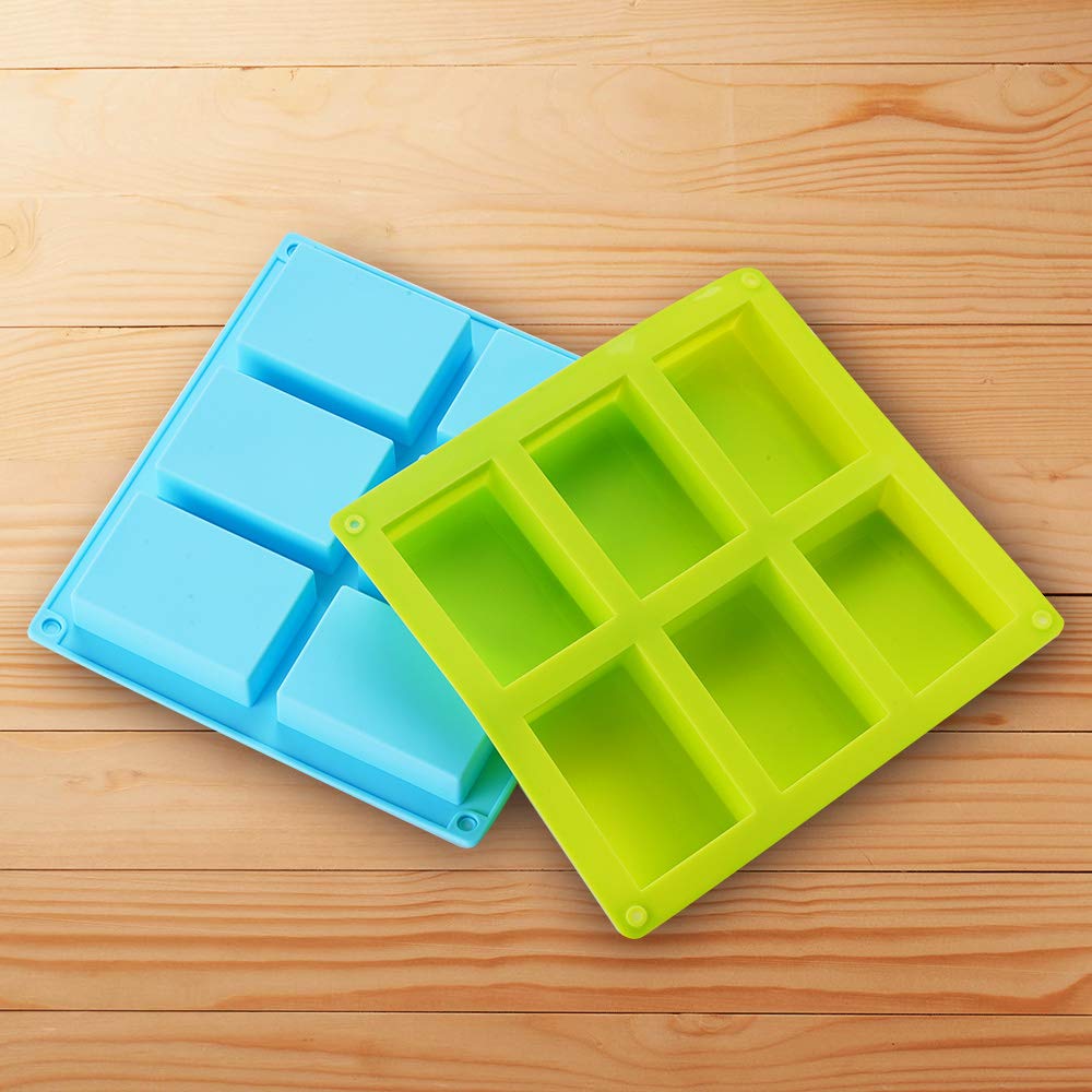 3 Pck Silicone Soap Molds(Blue & Pink & Green), 6 Cavities Silicone Baking Mold DIY Handmade Soap Making, Muffin, Loaf, Brownie, Cornbread and More