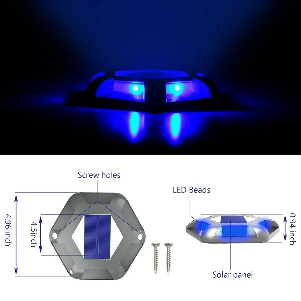 4Pack Solar Deck Lights Blue Driveway Dock Lights Blue Light for Step Sidewalk