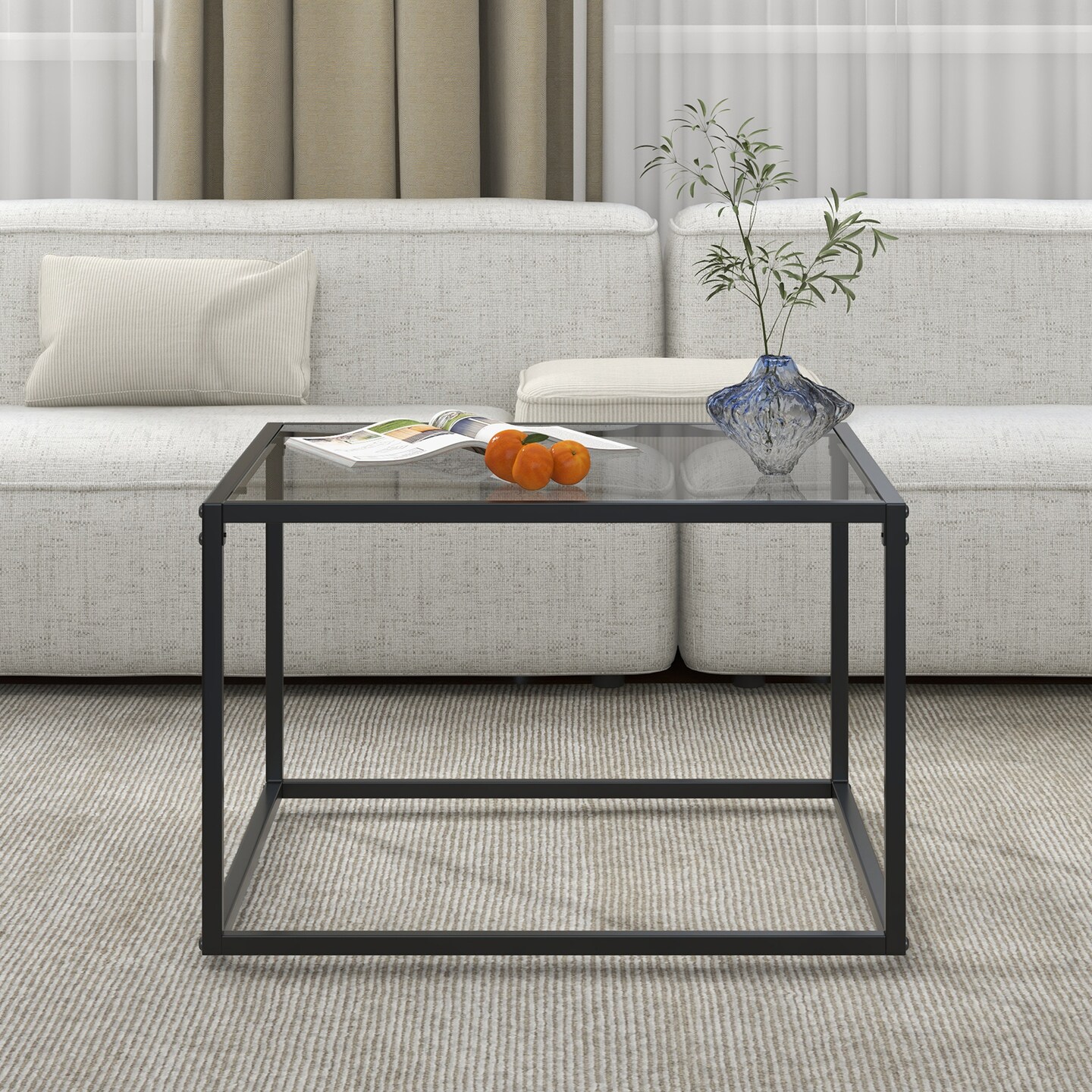 27.5 Inch Home Square Tea Table With Heavy-duty Metal Frame