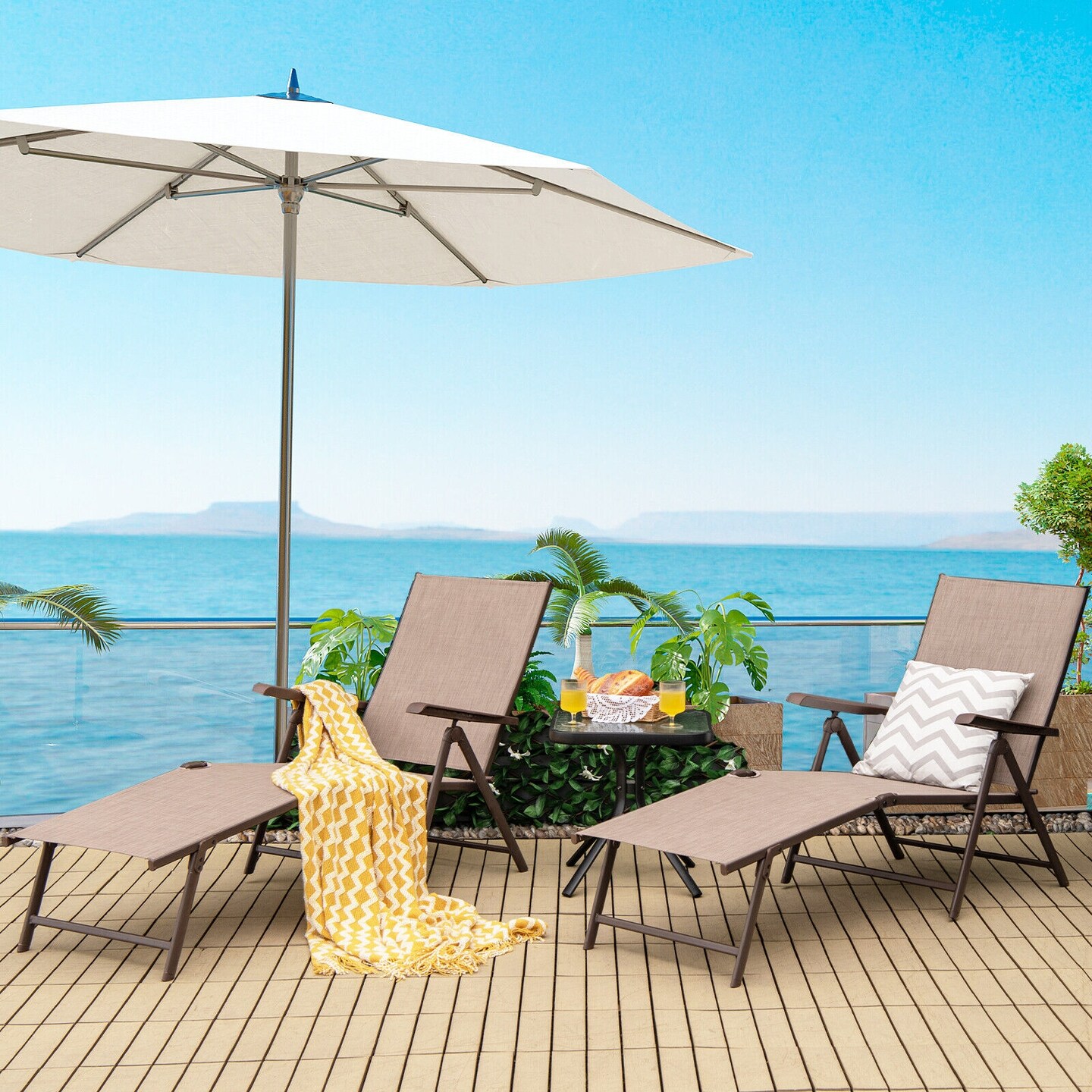 2 Pieces Foldable Chaise Lounge Chair With 2-position Footrest