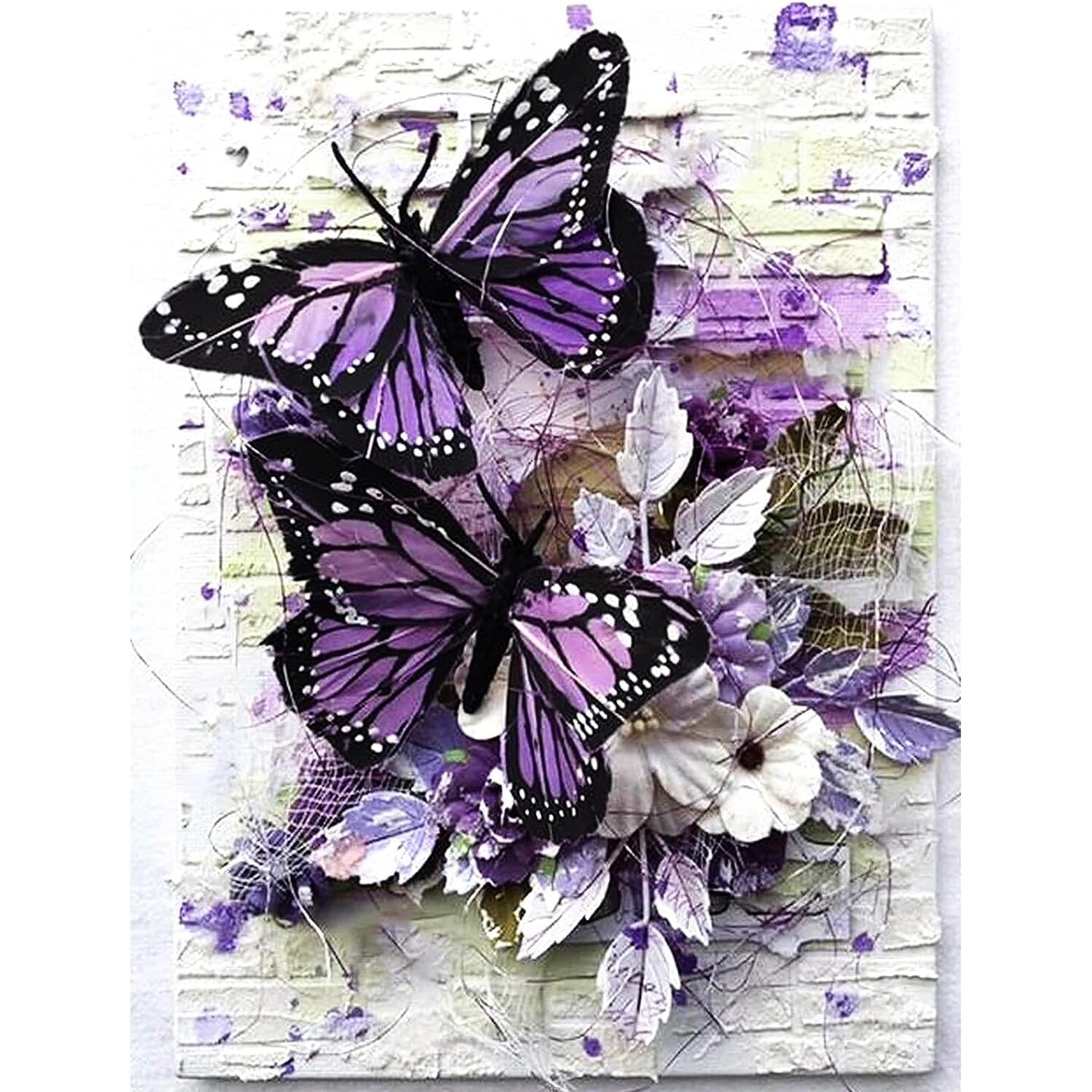 Diamond Painting Kits for Adults DIY 5D Round Full Drill Butterfly Flowers Diamond Art Adult 5d Diamond Painting Very Suitable for Home Leisure and Wall Decoration 11.8x15.7 (Inches) Diamond Painting