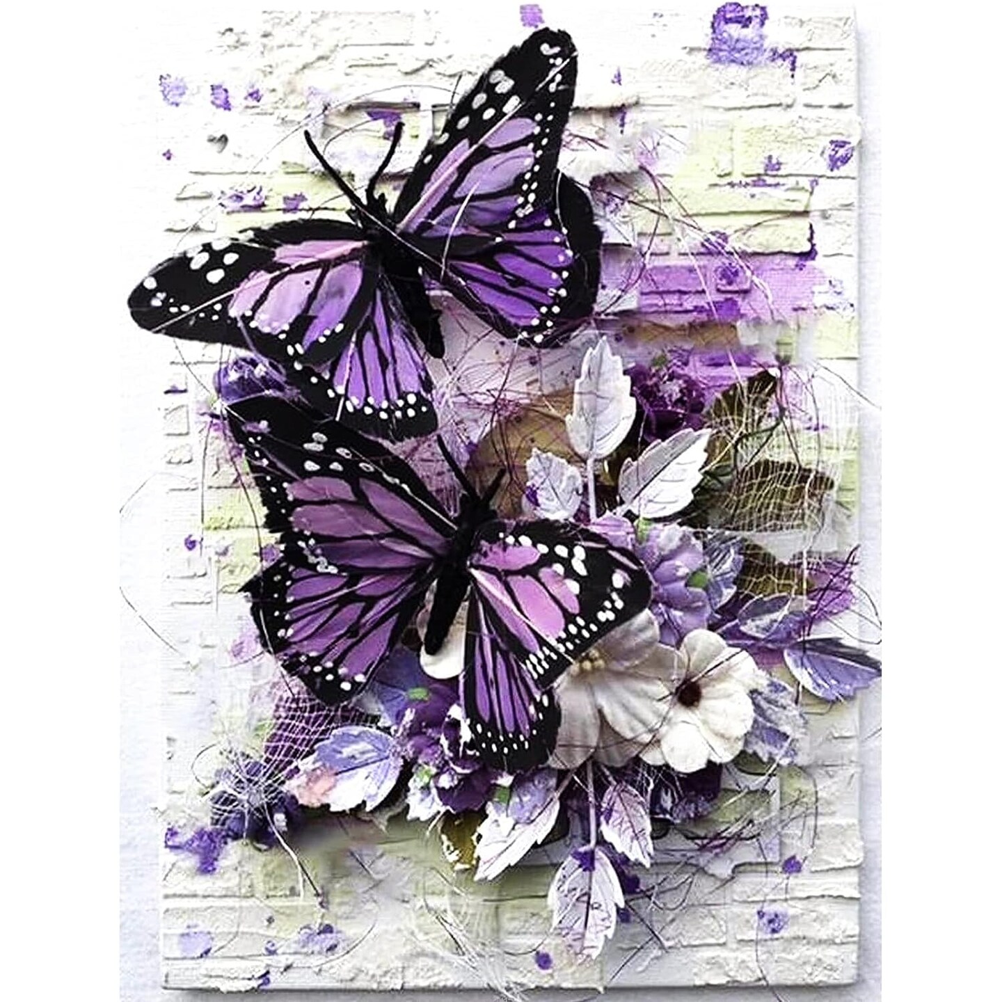 DIY 5D Round Full Drill Butterfly Flowers Diamond Art Adult 5d Diamond Painting Very Suitable for Home Leisure and Wall Decoration 11.8x15.7 (Inches) Diamond Painting
