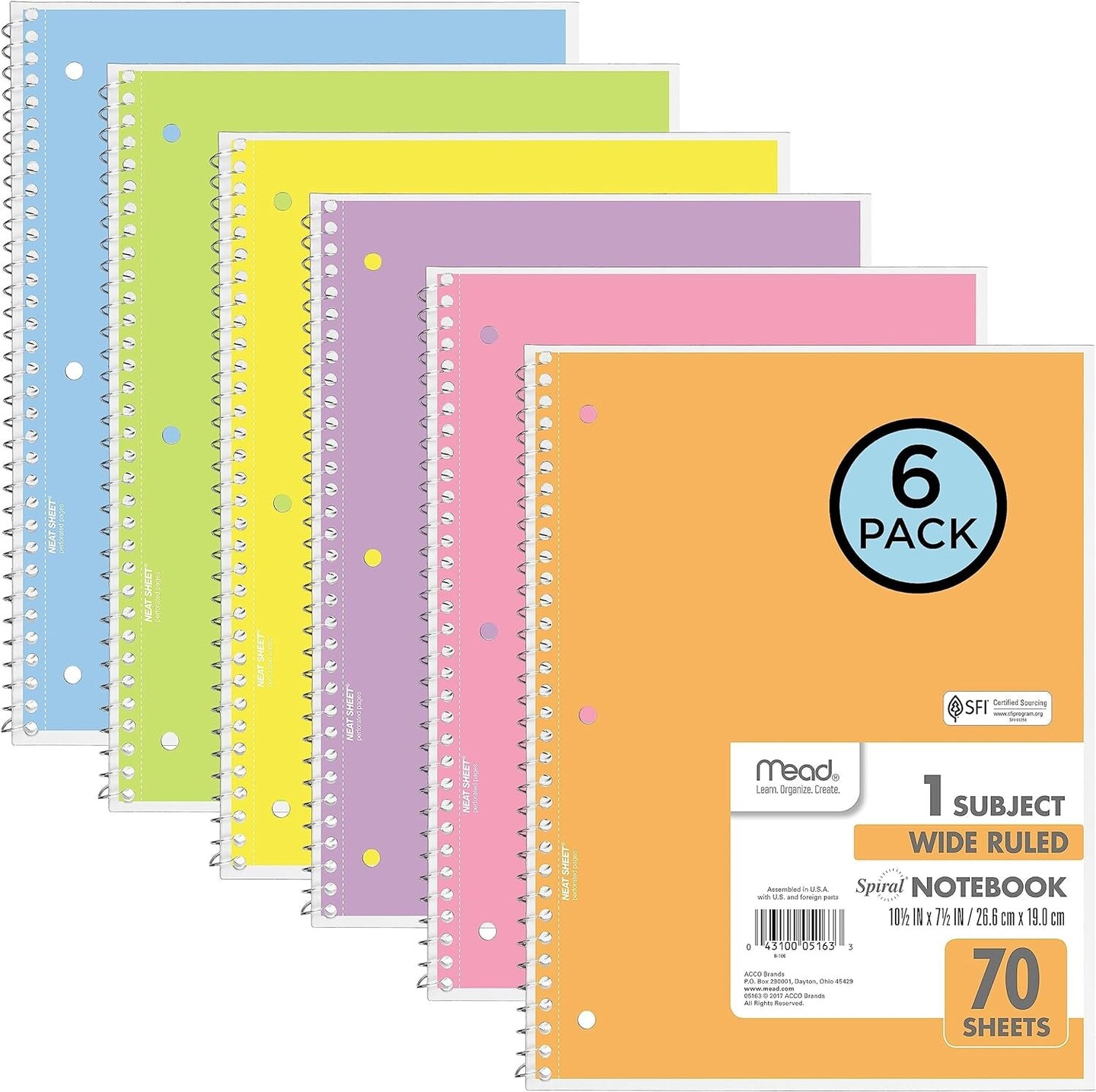 6-Pack Assorted Pastel Colors Notebooks