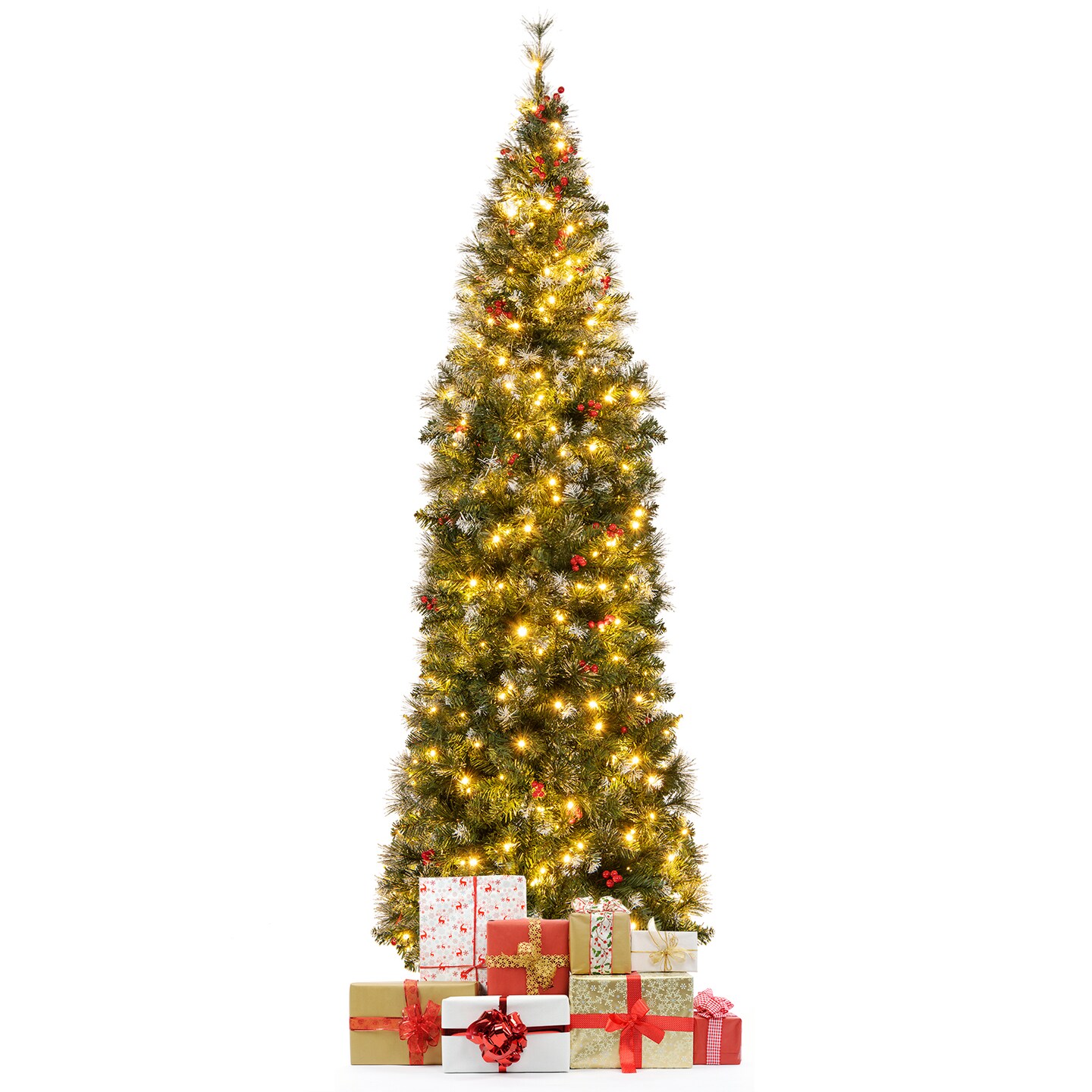 Pre-Lit Artificial Hinged Slim Pencil Christmas Tree