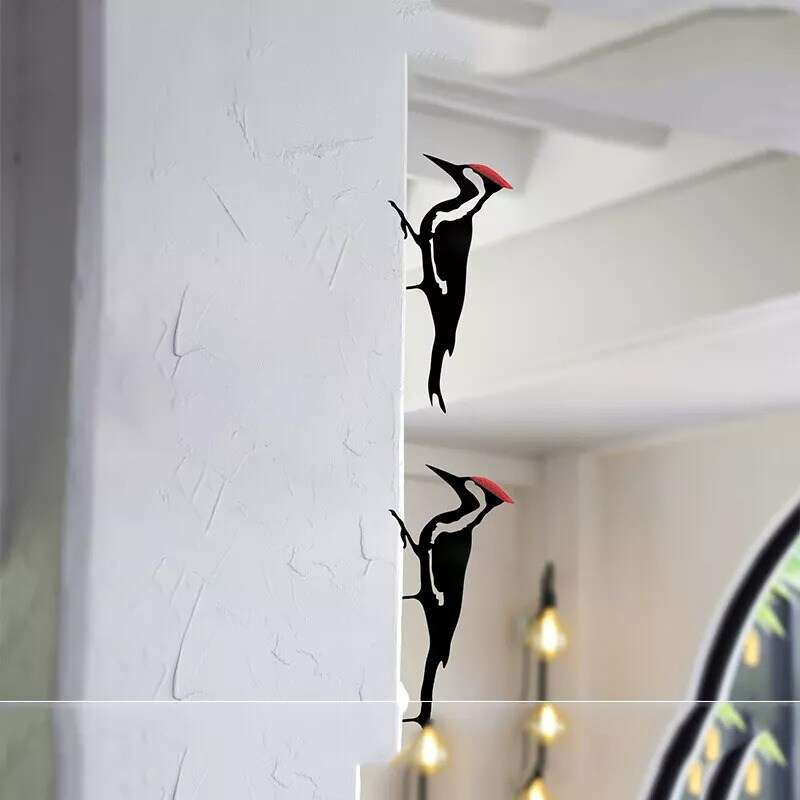 Outdoor Metal Woodpecker Garden Ornament Bird Statue for Patio Backyard Decor