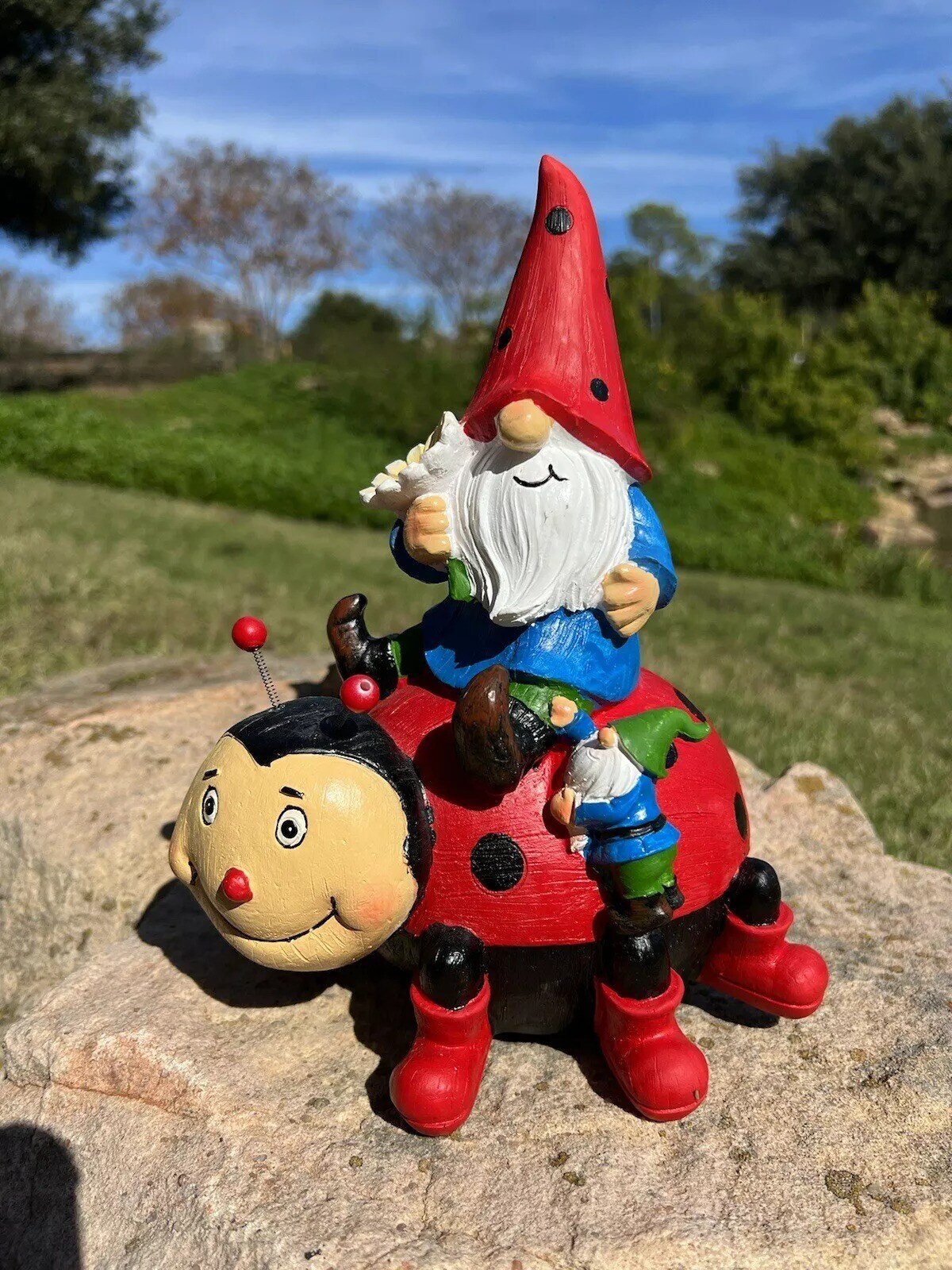 Ladybug Funny Garden Gnome Statue Resin Home Lawn Ornament Sculpture Decor