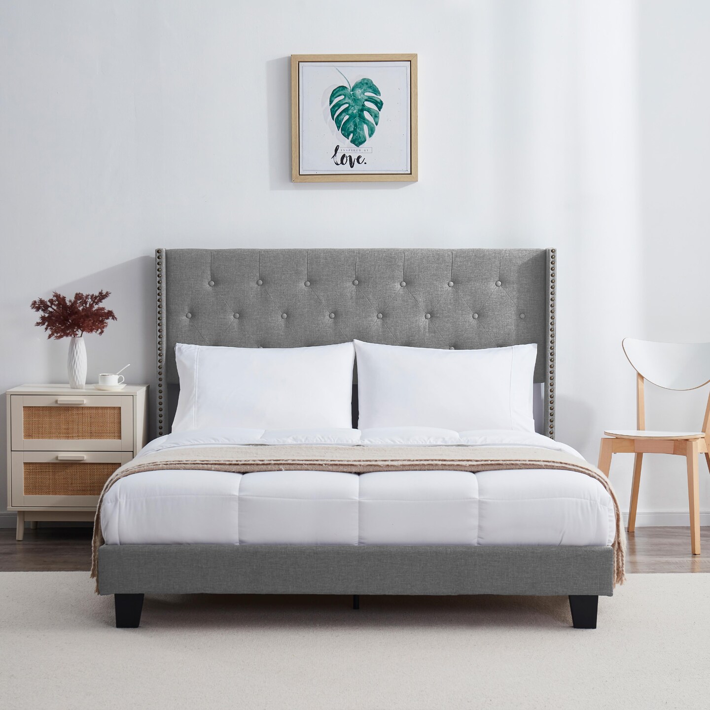 Nestl Wingback Diamond Upholstered Platform Bed
