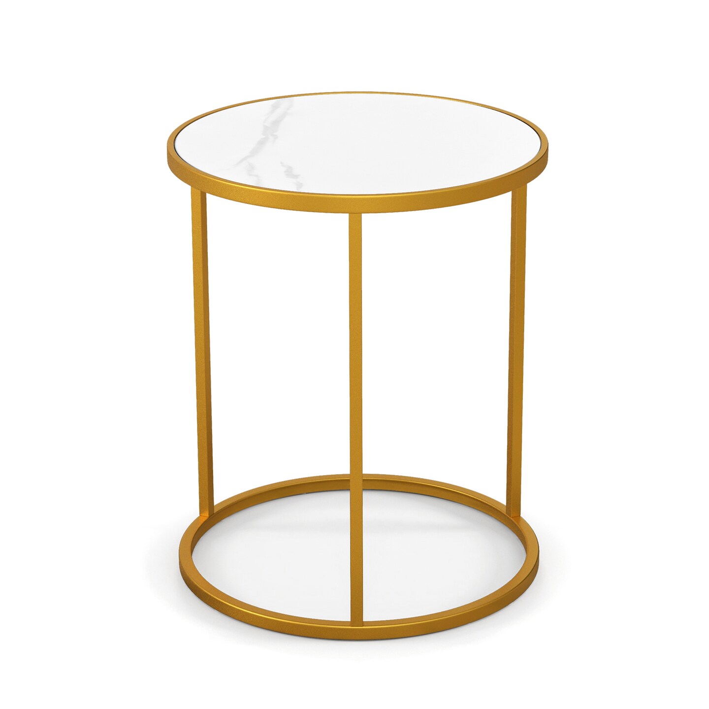 Marble Top Round Side Table 16-inch End Table With Golden Metal Frame