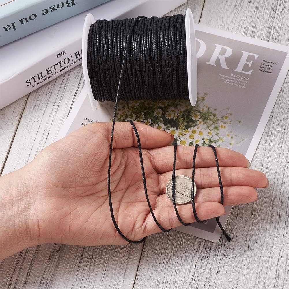100 Yards 1.5mm Waxed Cotton Cord Macrame Bracelet Necklace Jewelry Making Waxed Beading Thread String (Black)