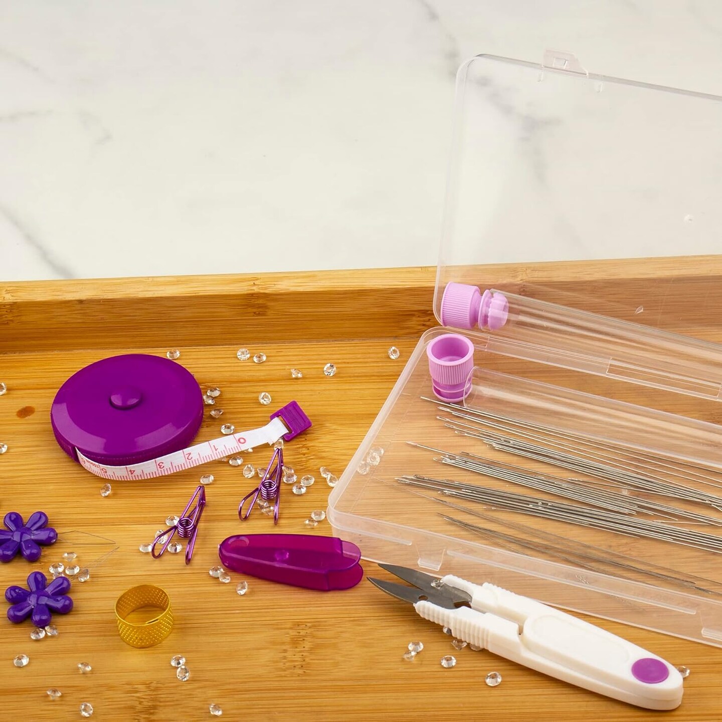 58Pcs Beading Needles for Jewelry Making, Seed Beads Tools, Include 40 Long Straight and 8 Big Eye Beading Needles,Needle Bottle, Thimble, Needle Threaders,Securing Clip and Tape Measure