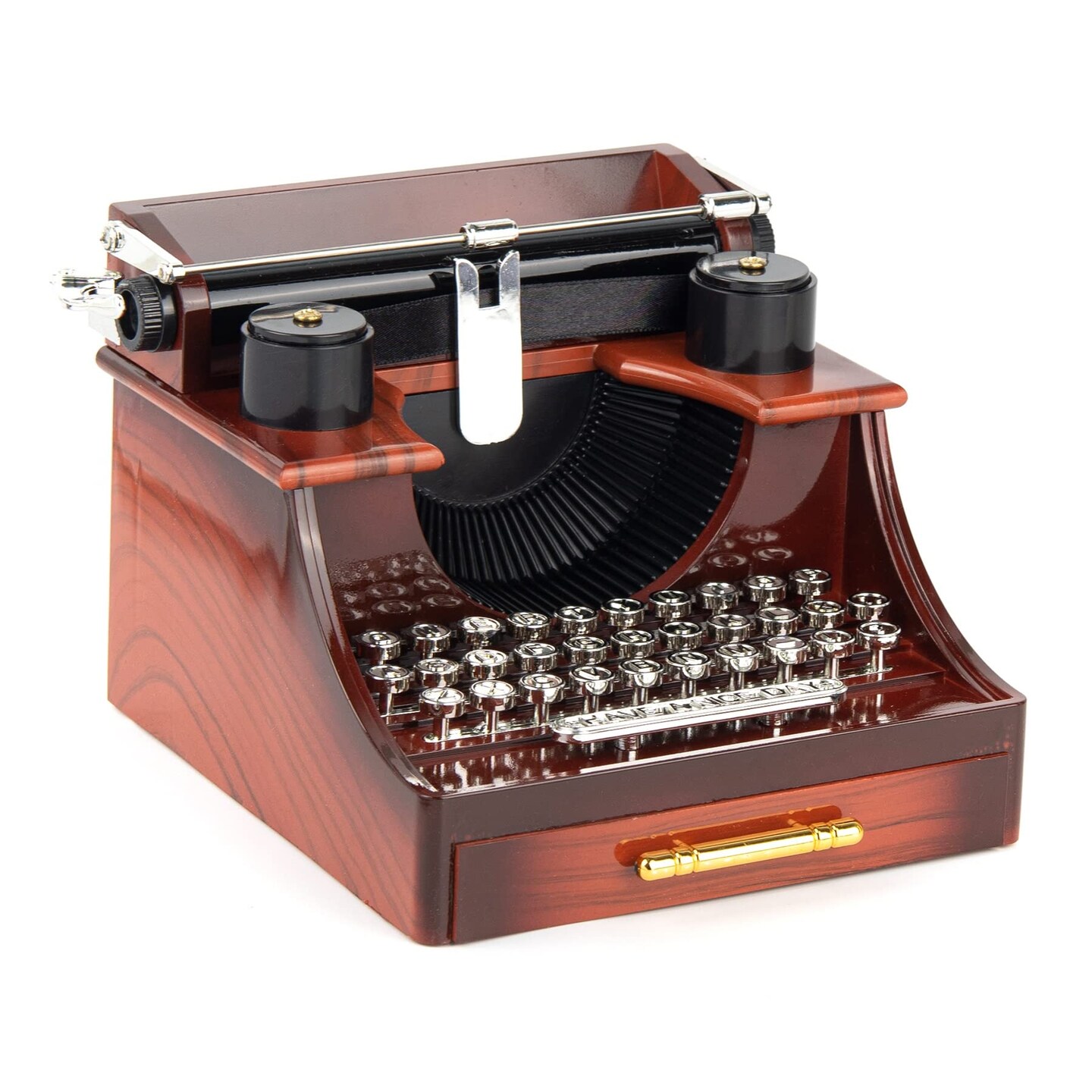 Vintage Typewriter Music Box with Drawer Clockwork for Home Office Decoration