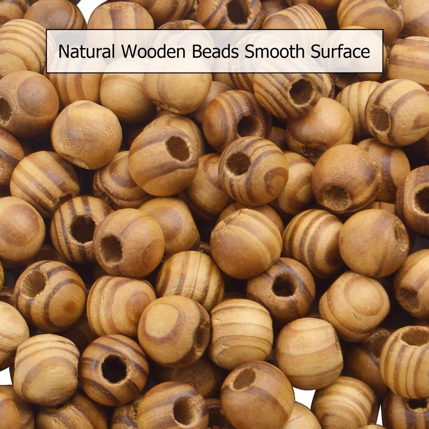 Natural Wooden Beads, 200 Pieces 12mm Diameter Round Loose Spacer Beads Large Hole (4.5mm) Wooden Craft Beads with Beautiful Grain for DIY Handmade Decorations