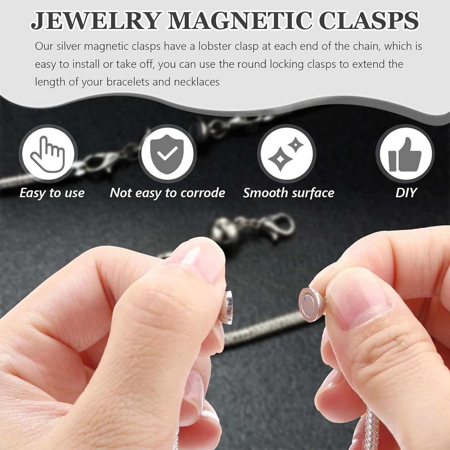 10 Pieces Locking Magnetic Jewelry Clasps Round Magnetic Lobster Clasps Locking Closures Bracelet Necklace Clasps Extender for Jewelry Bracelet Necklace Making, 0.3 Inch (Silver)